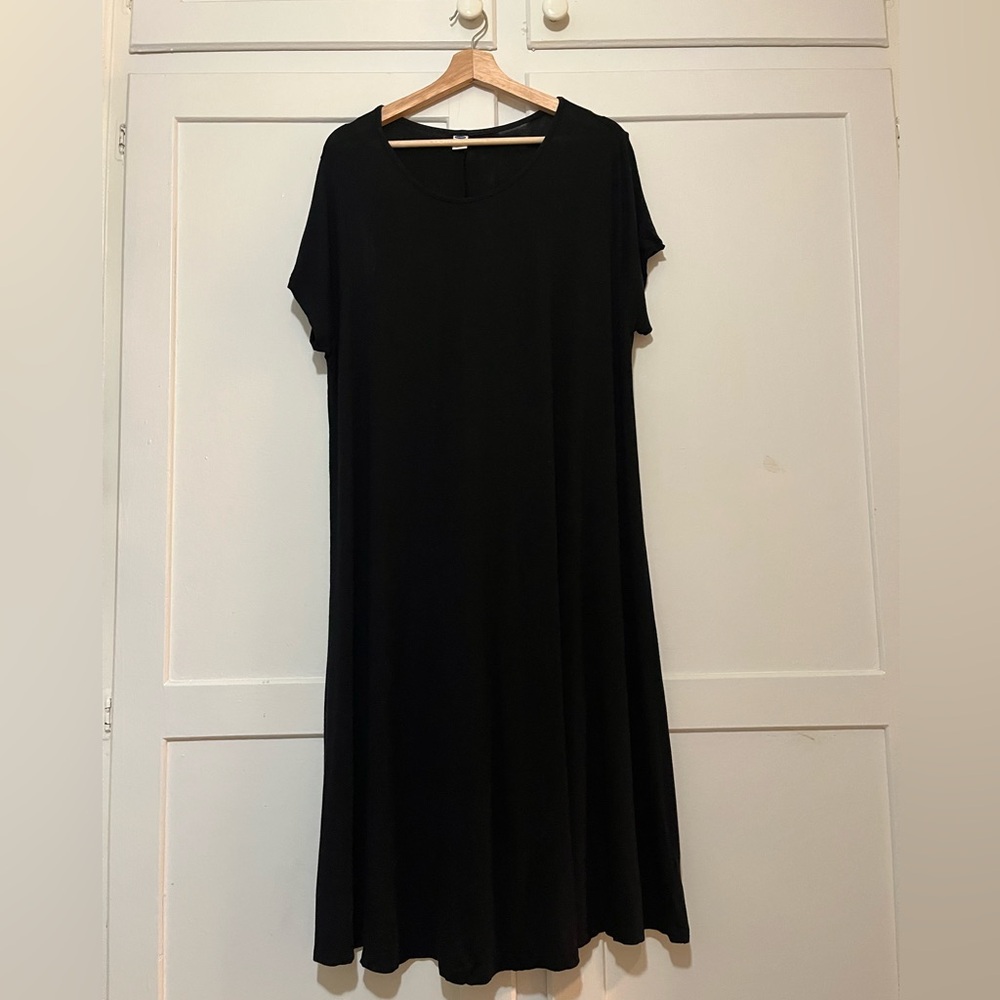 Old Navy 1X Black Maxi Dress Short Sleeve Rayon Spandex Flowing Plus Size